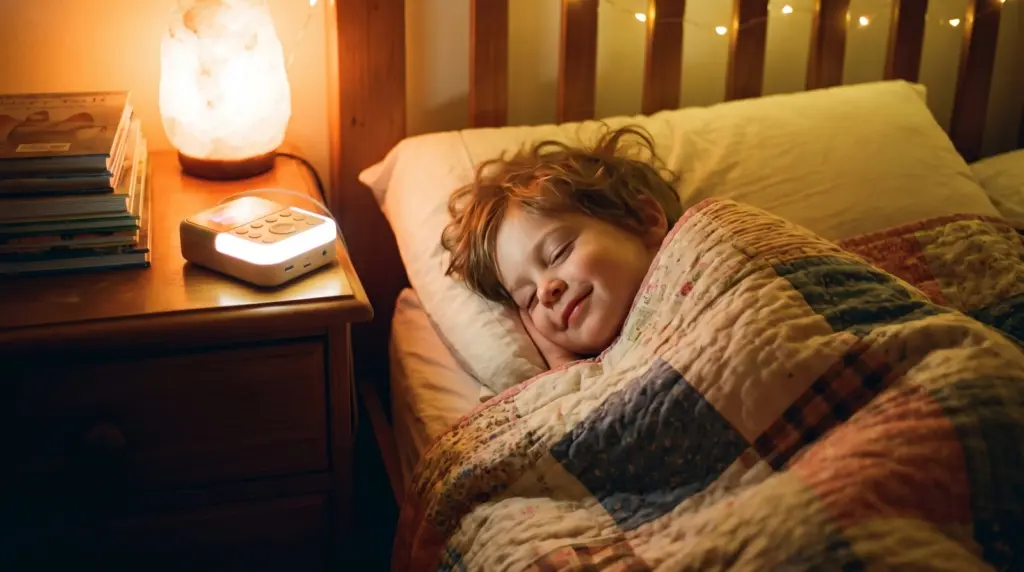 A child falling asleep peacefully during a screen free bedtime routine.